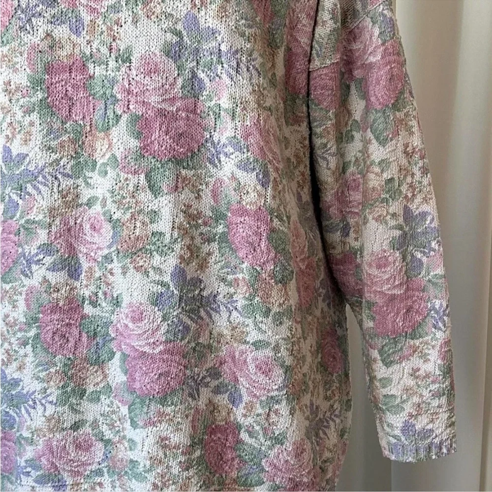 Vintage Glory US Floral Knit Sweater Shabby Chic Rose Print Pastel Pullover. - Picture 5 of 8